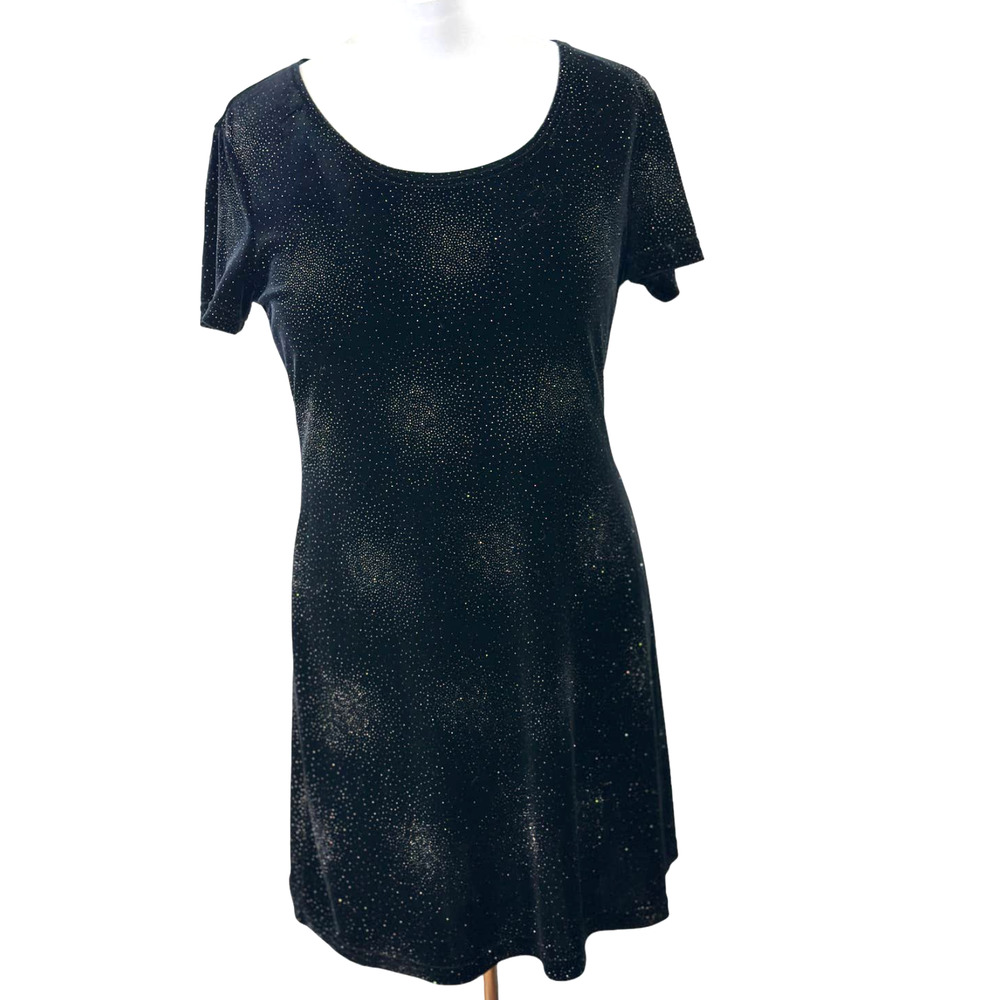 Kathie Lee‎ Collection Women's SZ M 8/10 Black Short Sleeves Velvet Midi Dress